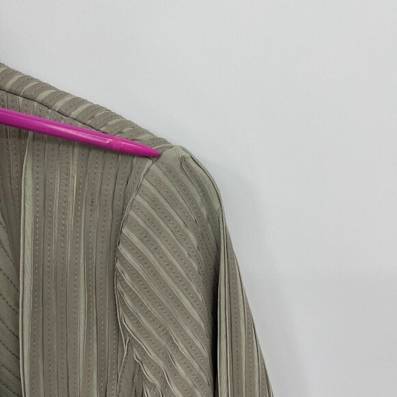 My Tribe Grey Taupe Leather Striped Open Front Waterfall Fitted Jacket - Picture 7 of 8